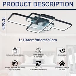 Moderne LED Plafondlamp met Ventilator - Dimbare Zwarte Zomer- en Winterstand - 103cm — thumbnail 4