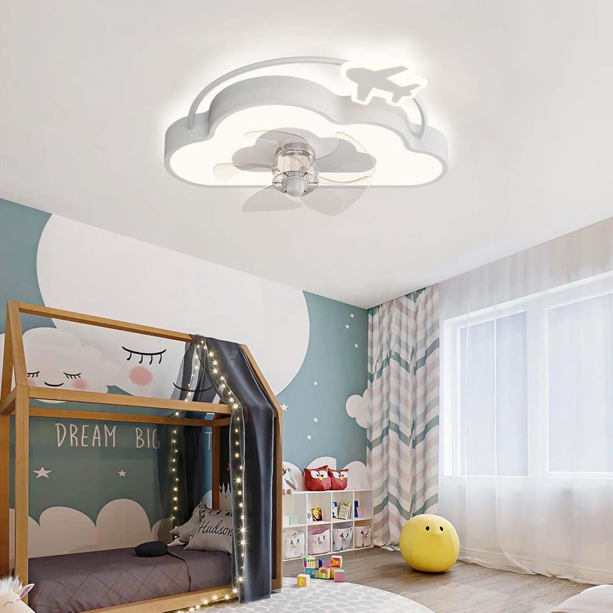 Kinderslaapkamer Plafondventilator met Verlichting, LED, Dimbaar en Afstandsbediening — afbeelding 1
