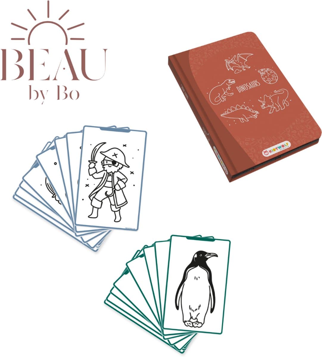 BEAU by Bo Kidywolf Kidydraw Mini Tekenboek met LCD-scherm Dinosaurussen + Refill Dieren & Oceanen en Piraten — afbeelding 1
