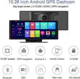 WNHB® Dashcam Voor Auto 10.26 Inch - ADAS Rijassistentie Met GPS Navigatie - Android 8.1 Dash Camera Met Remote Monitor - Zwart — thumbnail 3