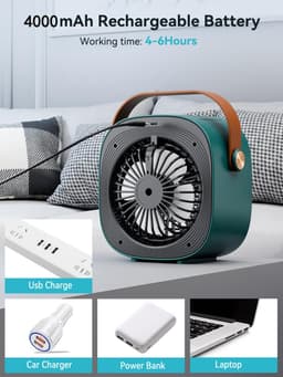 Mini airco - Draagbare airco - Mobiele airco zonder afvoer - Mobiele airco voor slaapkamer - Mobiele airco - ventilator - 4000 mAh oplaadbare persoonlijke luchtkoeler - slaapkamer, reizen, kantoor, buiten, binnen - Groen — thumbnail 2
