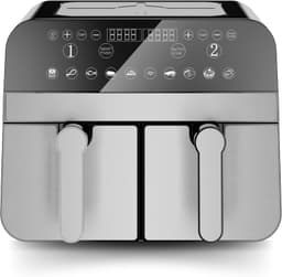 Heteluchtfriteuse, digitale dubbele mand, 2400 W, 9 l, van roestvrij staal, gezond en snel koken, ideaal voor je familiemaaltijden, 9 l, zilver — thumbnail 1