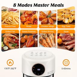 Heteluchtfriteuse, 4,2 liter, 1200 W, met kijkvenster LCD Touch, timer en 6 programma's, temperatuurinstelling 80-200 °C, voor gezond koken, bakken, grillen, wit — thumbnail 4