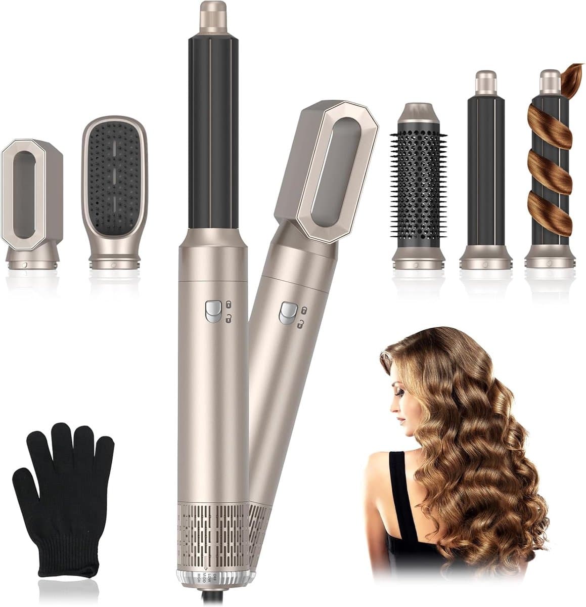 Luchtborstel 5-in-1 Air Styler Set, 1000 W Hair Air Styler 3 temperaturen, Mulit Air Brush Set voor het gladmaken, volume geven, drogen, blaasborstel voor verschillende haartypes — afbeelding 1