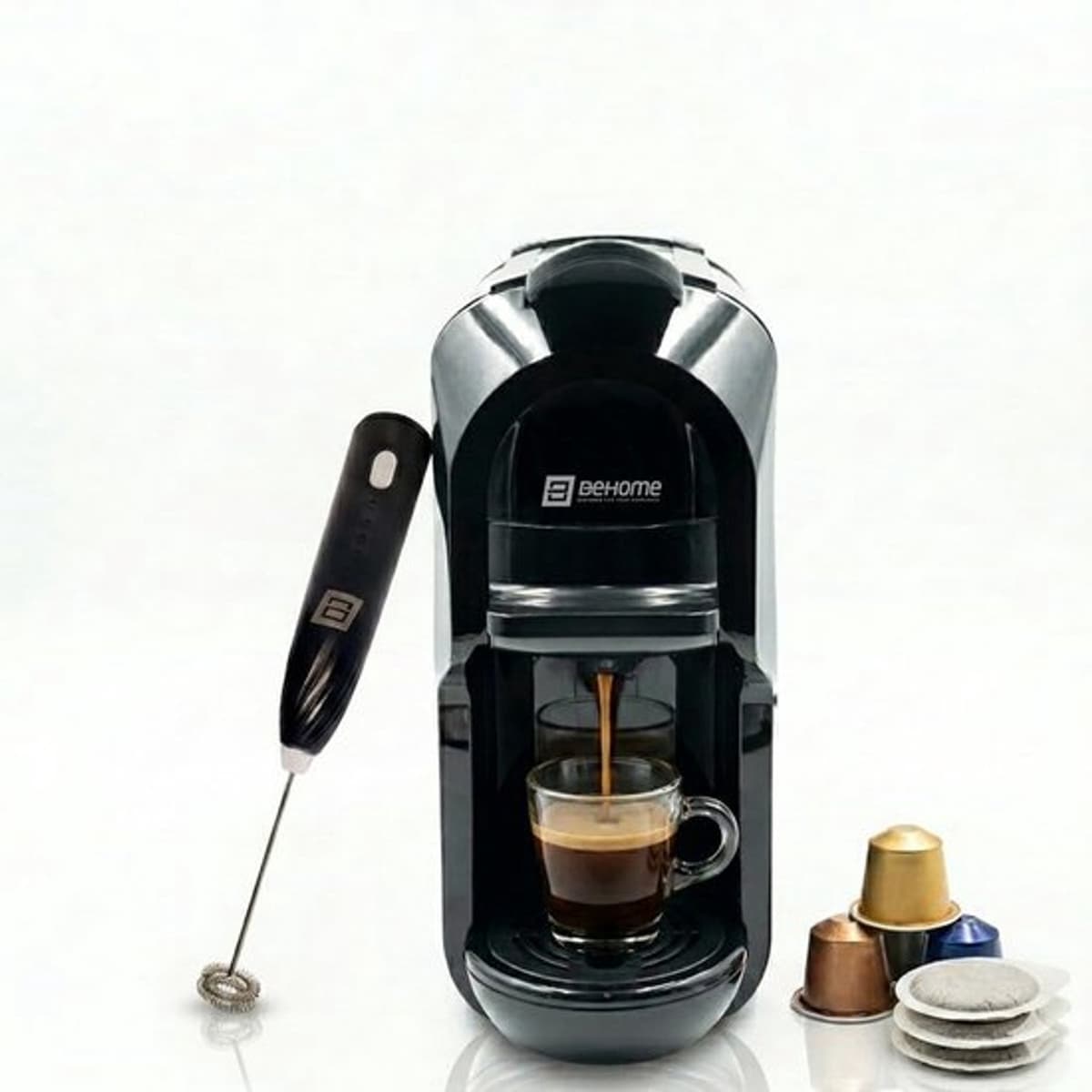 Espressomachine voor Nespresso en Dolce Gusto compatibele capsules en capsules, 3 verschillende adapters, antikalksysteem + elektrische melkopschuimer, perfecte combinatie van geschuimde koffie — afbeelding 1