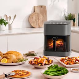 Airfryer Met Stoomfunctie - Heteluchtfriteuse - 5 Liter - 1450 W - 11 Kookprogramma’s - Kijkvenster Met Verlichting - Touchbediening - 80-200 °C - Timer - Matgrijs — thumbnail 5
