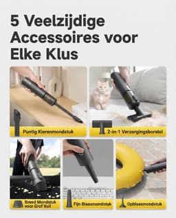 HOTO AutoCare Air Duster & Vacuum – 4-in-1 Draadloze Luchtblazer & Handstofzuiger met 20.000 Pa Zuigkracht – 3 Vermogensstanden – 5 Opzetstukken – USB-C Opladen – Draagbaar Reinigingsapparaat voor Auto, Huis & Bureau — thumbnail 4