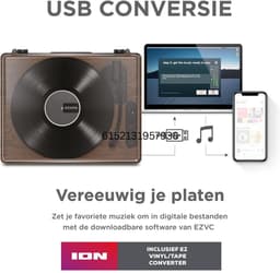 White-Label® Platenspeler Bluetooth - CD Speler met Speakers - Vintage - Bruin met Grijs — thumbnail 2