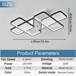 LED Plafondlamp met Ventilator Dimbaar 35 Inch - 6 Versnellingen, Omkeerbaar, APP & Afstandsbediening - Modern voor Woonkamer en Slaapkamer — thumbnail 2