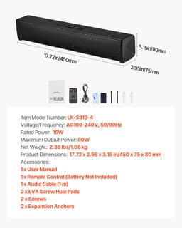 Compacte 17-Inch Soundbar voor Smart TV, 2.0-Kanaals TV-Luidsprekers met Bluetooth- En AUX-Connectiviteit, Afstandsbediening, Eenvoudige Installatie, 80 W Surround-Audiosysteem voor Pc En Thuisbioscoop — thumbnail 3