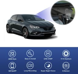 SnelShoppen - Dashcam 4K Voor Renault Megane RS 2021 2022 2023, OEM Look, 2160P UHD Video, WiFi, Loop Recording, G-Sensor, WDR, Plug & Play, 64GB Kaar — thumbnail 2