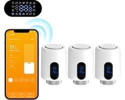 Slimme Thermostaatkraan voor Radiator – WiFi, App en 6 Modi – Wit – 3-pack