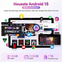 SnelShoppen - Tablet Android 15 10.1 Inch Grijs, Gemini AI, 18GB RAM (6+12) 128GB, T30 Octa-Core, IPS HD Display, 6000mAh, WiFi 2.4/5G, GPS, GMS Gecer — thumbnail 3