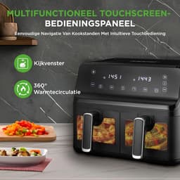 Dubbele Airfryer - Heteluchtoven - Gezond Koken - Dubbele Capaciteit - 8.8 Liter - Zwart — thumbnail 2