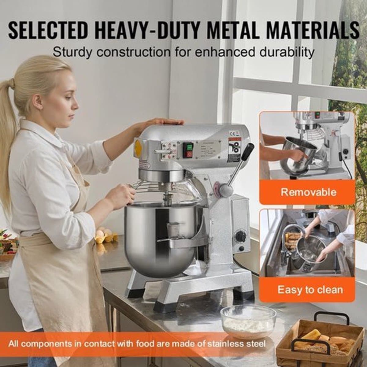 Professionele Voedselmixer – Industriële Mixer – Horeca Mixer – Keukenmixer – Mengmachine – Krachtige Motor – 20QT - 1100W - Roestvrijstalen Mengkom — afbeelding 1