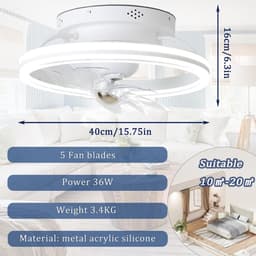 Plafondventilator met Verlichting - Ventilatorlamp Kamer - Comfort Verhogend - 360 Graden Draaibaar - 40 x 40 x 16 cm — thumbnail 5