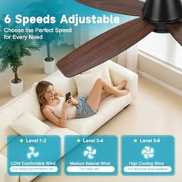 ModernStore 106 cm Plafondventilator met Verlichting, DC-motor, Stil, Afstandsbediening, 6 Snelheden, Omkeerbaar, Dimbaar, Timer, Slaapkamer, Woonkamer, Zwart — thumbnail 2