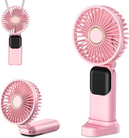 Mini draagbare ventilator, USB oplaadbare ventilator, kleine zakventilator met 5 snelheden en voet, stille opvouwbare handventilator voor kantoor en buitengebruik (roze) — thumbnail 1