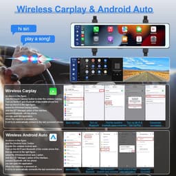 Camera Auto Dash Cam Achteruitkijkspiegel Carplay Draadloos Android Auto, Bluetooth 11,26 inch Touchscreen IPS Scherm DVR Voor- en Achteruitrijcamera's Nachtzicht WDR, Spiegel Dashcam — thumbnail 3
