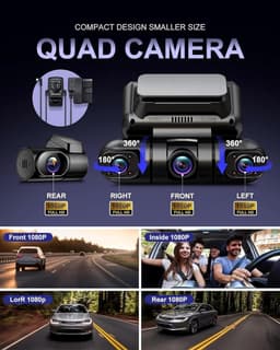 SnelShoppen - 4-Kanaals Dashcam Auto 5G WiFi met 360° Draaibare Camera's, Radar Bewegingsdetectie, GPS, Nachtzicht, Parkeercontrole, 1080P, 3" Scherm, — thumbnail 2