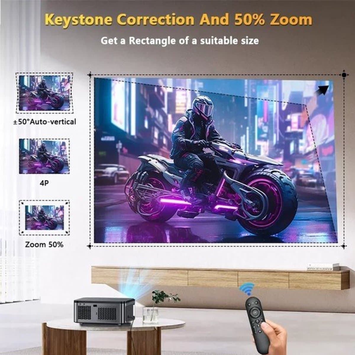 Xiwbsy - Beamer - Projector Beamer - Projector 4k - 1080P - Automatische focus - met WiFi 6 - 25000 Lumens - Buiten- en thuisprojector - Android 4K - Zwart — afbeelding 1
