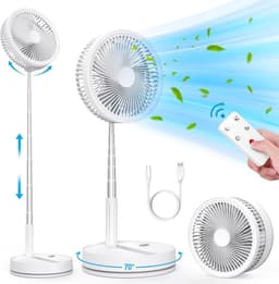 Tafelventilator Opvouwbaar met 8000mAh Accu – 4 Standen, Afstandsbediening, Timer en 70° Oscillatie — thumbnail 1