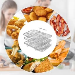 Air Fryer Rack 3-laags - Roestvrij Staal - Stapelbaar - Magnetron/Oven Veilig - Geschikt voor Bakken - Verbeterde Luchtcirculatie - Kookrek — thumbnail 2