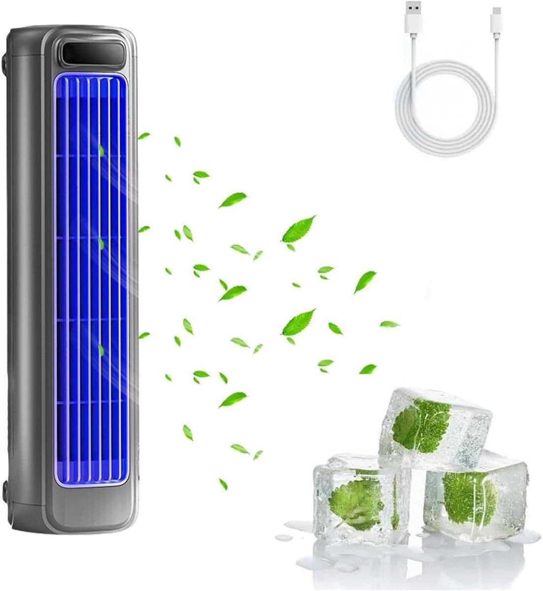 Luchtkoeler - Draagbare airconditioner - Persoonlijke Koeler - 3 in 1 mini Mobiele airco - Stille draagbare airconditioner met 3 snelheden - Bladloze verticale luchtcirculatie - Voor slaapkamer keuken en kantoor - Ruimtegrijsr — afbeelding 1
