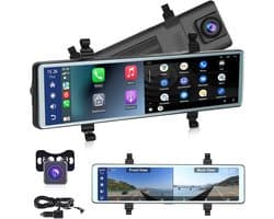 Dashcam voor auto - Zilver - 11,26 inch - IPS Touchscreen Spiegel Dashcam met Voor- en Achtercamera - Met CarPlay en Android Auto