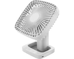 Draagbare bureauventilator, USB-oplaadbaar, 4 snelheden, met timerfunctie en batterij-indicator, ideaal voor thuis, kantoor en op reis