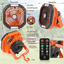 Solvix tafel ventilator geluidloos - Campingventilator met Licht - Hoogwaardig ABS - 4-traps Instelbaar - Draagbaar met Draaihaak - Voor Binnen en Buiten — thumbnail 3