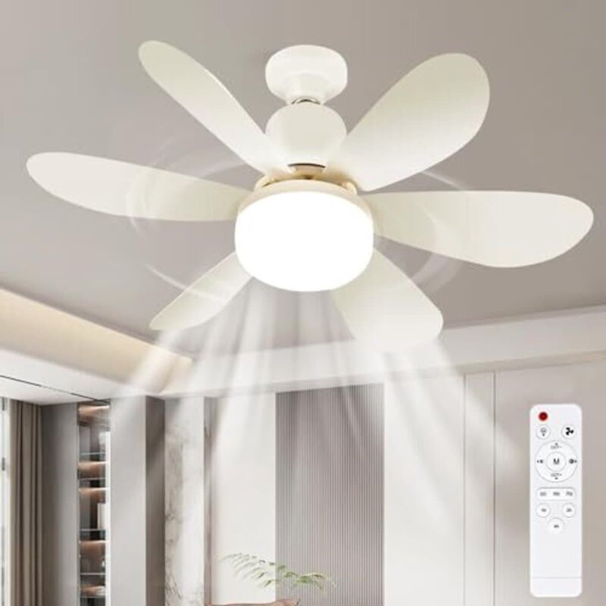 LISM-Een hanglamp met ingebouwde ventilator, een stille LED-plafondventilator met geïntegreerde verlichting en afstandsbediening, Geschikt voorzien van 3 dimstanden, 3 windsnelheden en een timerfunctie. — afbeelding 1