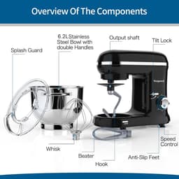 Keukenmachine Kneedmachine - Elektrische Mixer - Bakken en Koken - Krachtige 1500W Motor - 6.2QT Kom - Zwart — thumbnail 2