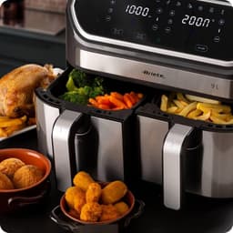 Heteluchtfriteuse Dubbele Mand - Airfryer XL - Gezond Koken - 11 Programma's SYNC Functie - 9 Liter - Bruin — thumbnail 3