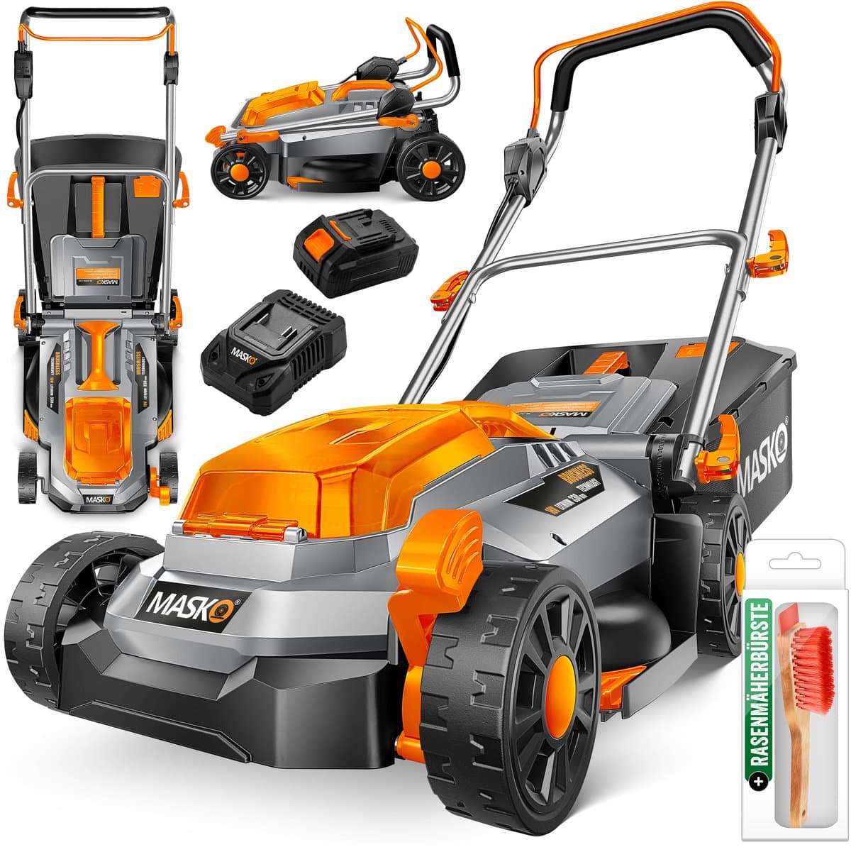 MASKO® Accu Grasmaaier ECO-X10 incl. 1 Li-Ion accu 4 Ah & dubbele lader – Grastrimmer, 25-75 mm snijhoogteverstelling, 33/37/43 cm snijbreedte, incl. handschoenen & borstel — afbeelding 1