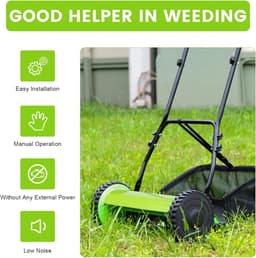 Handgrasmaaier - Loopmaaier Gras - Gazon Onderhoud - Grote Grasopvangbak - 30 cm Snijdbreedte - Groen Zwart — thumbnail 4