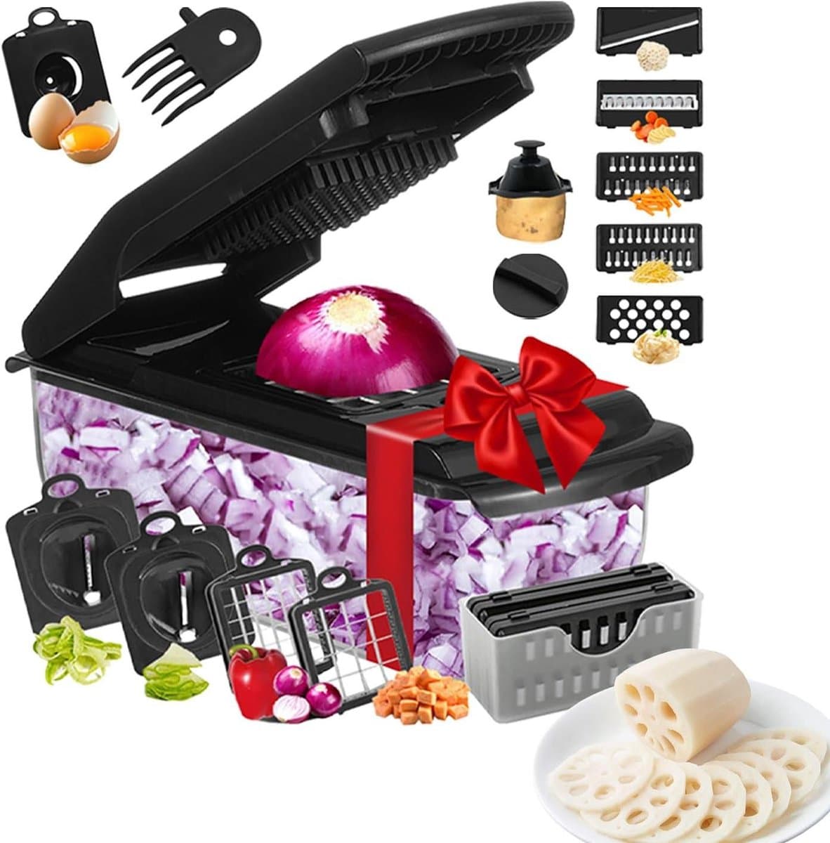 Groentehakker Slicer - Keuken Snijmachine - Voedselbereiding Versnellen - 18-in-1 Multifunctioneel - 33.4 cm Lengte - Zwart — afbeelding 1