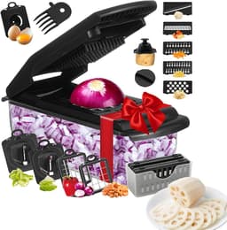 Groentehakker Slicer - Keuken Snijmachine - Voedselbereiding Versnellen - 18-in-1 Multifunctioneel - 33.4 cm Lengte - Zwart — thumbnail 1
