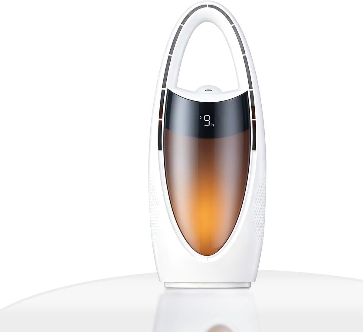 Bladloze koelventilator met nano– ideaal voor de nacht en warme dagen | 13-inch oplaadbare, stille tafelventilator voor babykamer, slaapkamer, kantoor en studentenkamer | 9 snelheden, oscillerend, nachtlampje en 9-uurs timer(Wit) — afbeelding 1