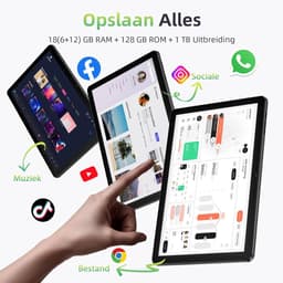 SnelShoppen - 10 Inch Tablet Android 15 met Case, Unisoc T30 Quad-Core, 18GB RAM, 128GB ROM, 1TB Uitbreiding, 1280x800 HD Scherm, 5MP + 8MP Camera, 60 — thumbnail 4