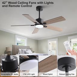 Ventilator Plafondventilator Met Verlichting 106,68 Cm 42 Inch Zwart Donker Walnoot 6 Snelheden Afstandsbediening Omkeerbaar Voor Woonkamer En Slaapkamer — thumbnail 4