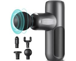 Mini Massagepistool voor Diepe Spiermassage - 5 Snelheden, 4 Massagekoppen, Compact en Stil, Perfect voor Spierpijnverlichting