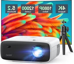 Bluetooth Projector 4K with Tripod - Native 1080P 12000 Lumens - Bluetooth 5.2 - Portable Home Video Movie Projector - Compatible with iOS-Android-HDMI-USB-AV-SD Card - Home Cinema Beamer — thumbnail 1