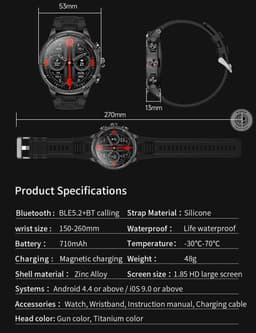 WizBay Premium Select® 1.85 Sport Smartwatch – Dames & Heren – Bluetooth Bellen – Hartslagmeter – Bloeddrukmeter – O2 Zuurstofmeter – 60+ Sportmodi – LED Zaklamp – IP68 Waterdicht – FitCloud Pro – Android & iOS - Zwart — thumbnail 2