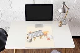 Muismat XXL 60x60 cm - Bureau onderlegger - Bureau mat Wereldkaart - Realistisch - Beige - Bureaumat - Gaming mousepad xl - Bureaulegger groot - Computer deskmat — thumbnail 5