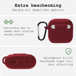 Case - Geschikt voor Apple AirPods 4 - Siliconen Hoes met Clip - Silicone Hoesje Cover - Donkerrood — thumbnail 5