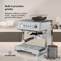Klarstein GrandPresso Espressomachine - Precisiemolen - Stoompijpje - Portafilter - Drukindicator - 20 bar - Roestvrij staal - Drukpomp - RVS - Compact - Coffee Machine - Koffieautomaat — thumbnail 2