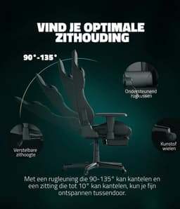 GAME HERO® Winner X1 - Gaming Stoel - Gamestoel - Gaming Chair - Verstelbare Armleuningen - Gamestoel Met Voetsteun - Zwart — thumbnail 3