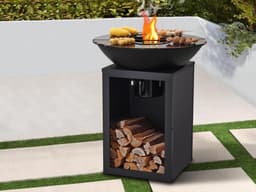 Vente-unique Barbecue plancha brasero op houtskool met opbergruimte 80 x 80 x 96 cm, zwart - IGNOS — thumbnail 5