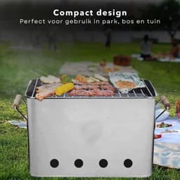 Draagbare BBQ - Kleine Barbecue voor Camping - Houtskoolbarbecue - Compact Ontwerp - 72x24cm - Zink - Inclusief EBOOK — thumbnail 3